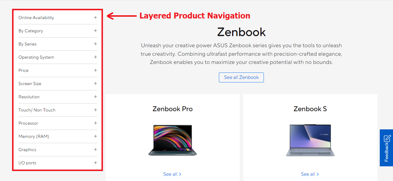 Example of Layered Product Navigation for online marketplace