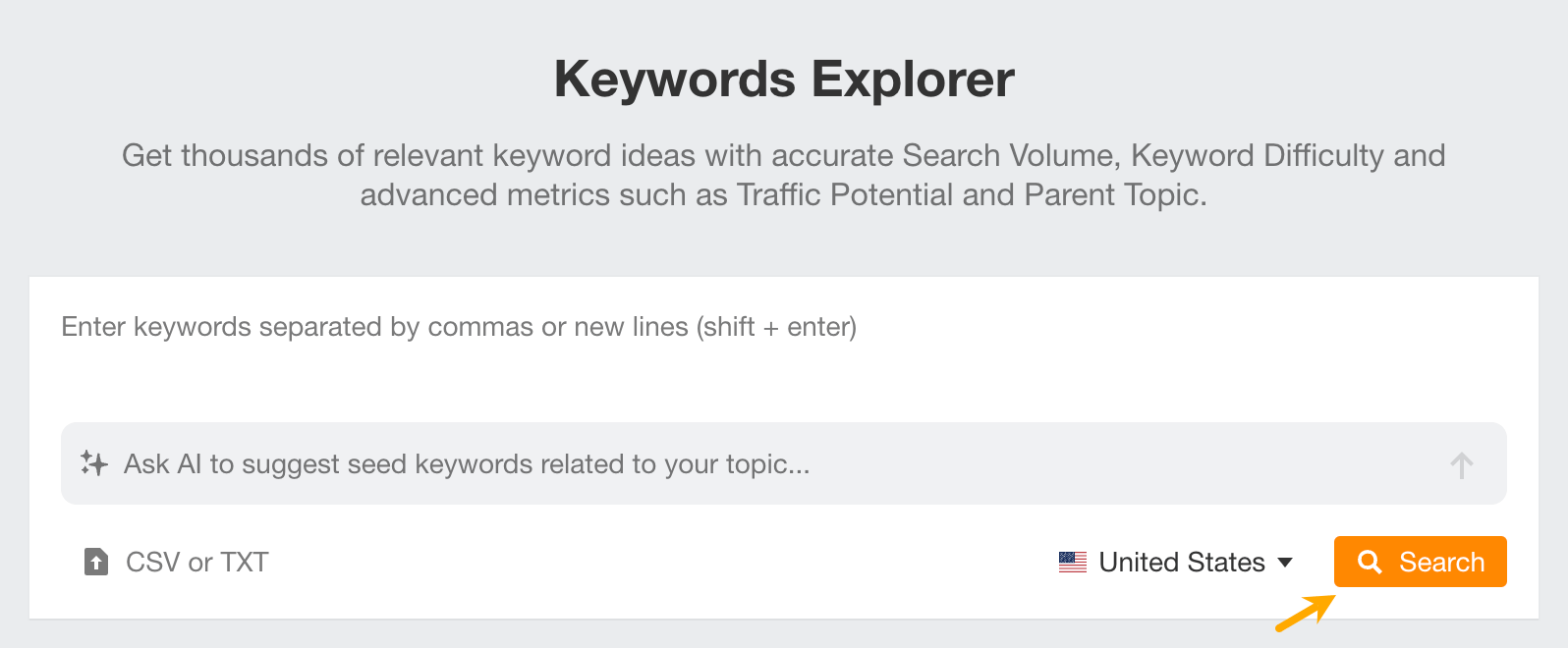 نحوه انجام جستجوی خالی در Keywords Explorer. 