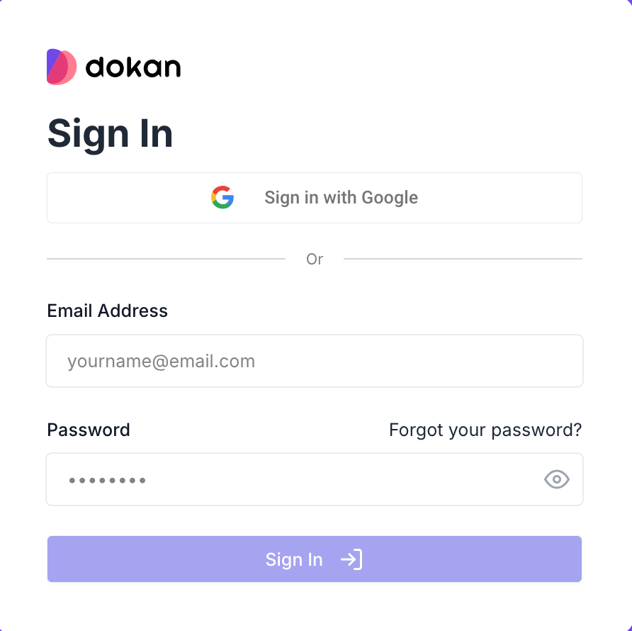 This is a screenshot of Dokan cloud login