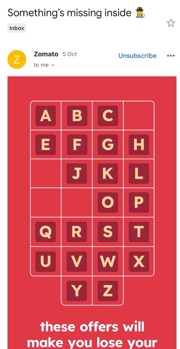 Zomato's mystery scratchbox email