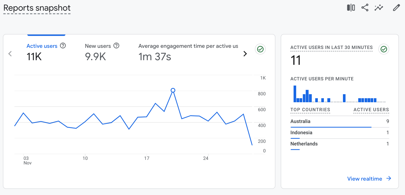 نمونه ای از داده های استفاده از وب سایت در Google Analytics.