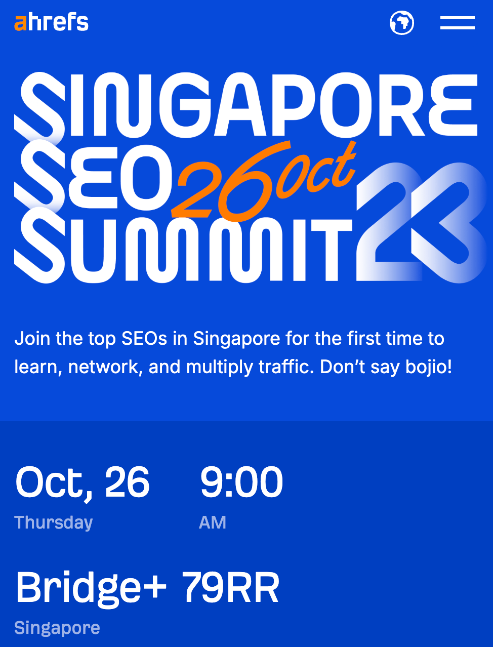 SG SEO Summit landing page